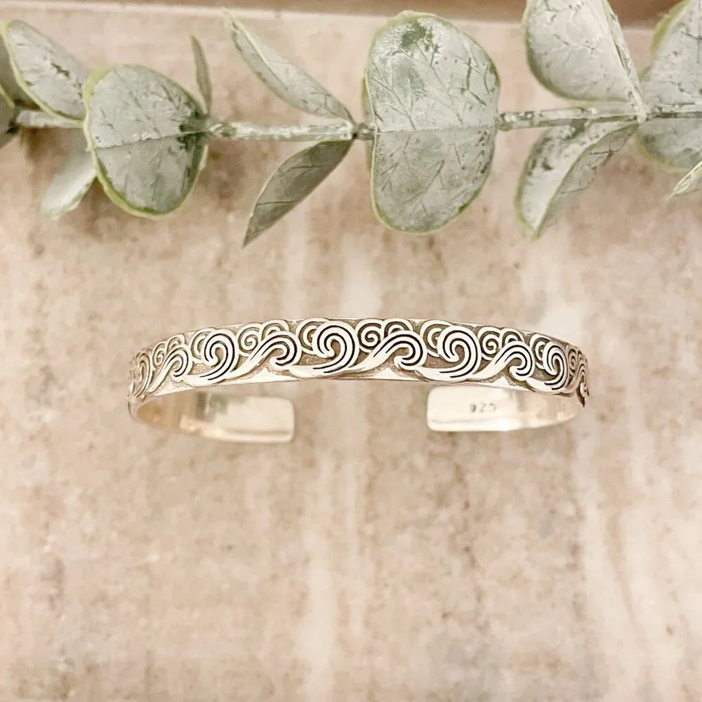 925 Sterling Silver Chunky Bangle Cuff Bracelet Engraved Sterling Silver Bangle